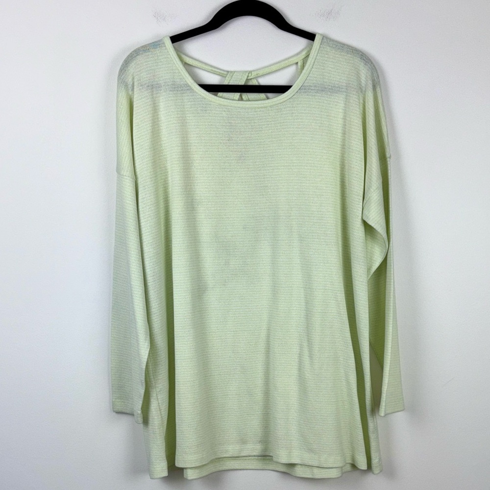 Soft Surroundings Long Sleeve Top Womens Size XL Green Stripes Cutout Cotton